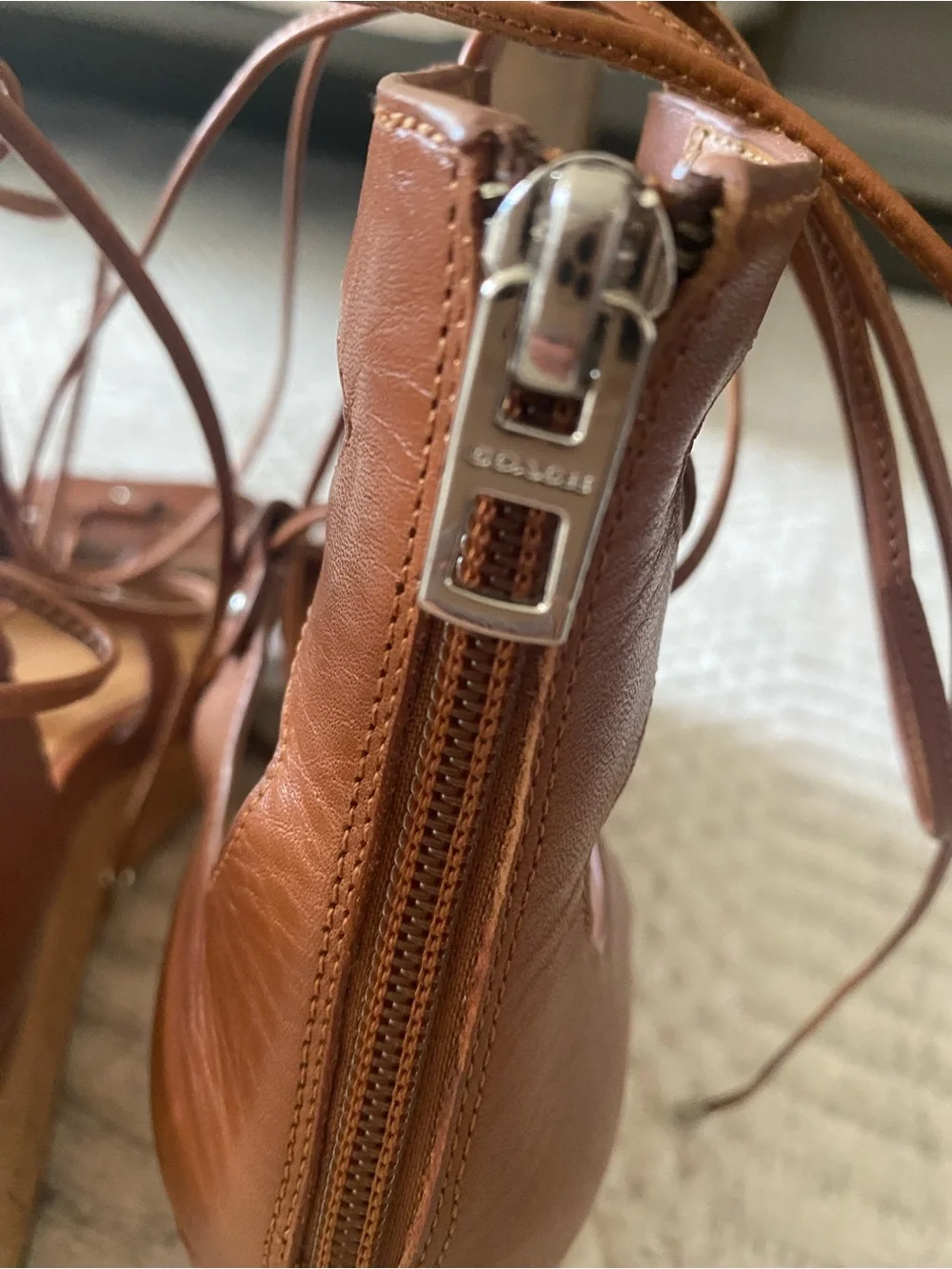 COACH Barkley Semi Matte Calf Lace-Up Wedge Sandal